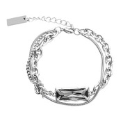 Bracelet jonc unisexe en titane gris foncé avec zircone cubique, style INS, géométrique, tendance, minimaliste, inaltérable, bijoux de mode, vente en gros