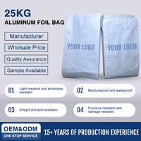 Sac en aluminium de 25 kg à fermeture centrale, barrière à l'oxygène, pochette d'emballage personnalisée imprimée pour aliments secs pour animaux et aliments lyophilisés