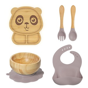 Assiette d'aspiration en bambou écologique Vaisselle pour enfants Bol Assiette Fourchette Cuillère <span class=keywords><strong>Alimentation</strong></span> Vaisselle en bambou pour <span class=keywords><strong>bébé</strong></span> - Product Image 5
