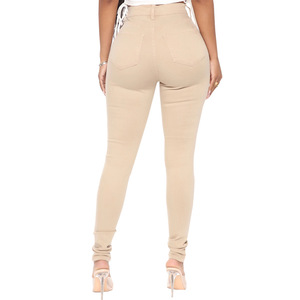 <span class=keywords><strong>Jean</strong></span> Skinny <span class=keywords><strong>Taille</strong></span> <span class=keywords><strong>Haute</strong></span> <span class=keywords><strong>Kaki</strong></span> pour <span class=keywords><strong>Femme</strong></span>, en Denim Tricoté Extensible, Couleur Inaltérable, Vente en Gros OEM - Product Image 6