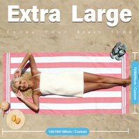 Serviettes de plage personnalisées pour femmes avec nom personnalisé, sans sable, séchage rapide, microfibre de haute qualité, rayées roses avec logo