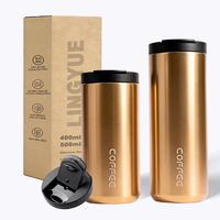 Gobelet isotherme élégant Lingyue 400 ml, anti-fuite, en acier inoxydable, pour café à emporter, avec logo personnalisé