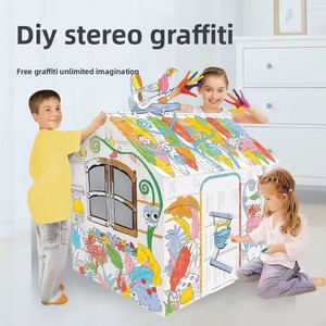 Large DIY Jungle Graffiti House 4 Creative <b>Cardboard</b> Painting Drawing Board Toys for Kids Cross-Border Educational Paper Direct - Product Image 1