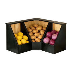 Caja de Almacenamiento de Esquina para Cocina de Madera Maciza Negra, Organizador de Frutas y Verduras de 3 Compartimentos, Contenedor de Almacenamiento de Alimentos para Escritorio - Product Image 5