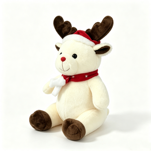 customized Christmas Reindeer Plush Toy With <b>Red</b> Hat And <b>Scarf</b> 31cm-50cm Unisex For Kids 2 To 4 Years - Product Image 1