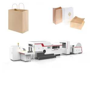 Máquina de fabricación de bolsas de papel con impresión, línea de producción de bolsas de papel artesanal, juego completo