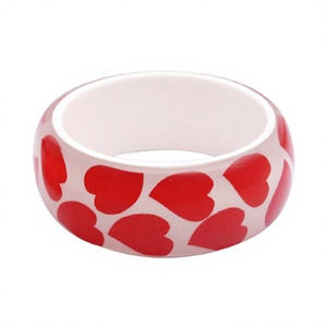 2026 Luxury Cute Heart Pattern Ceramic Resin Bangle Handmade Fashion Jewelry <b>Bracelets</b> <b>Red</b> White Fancy Design with Woman - Product Image 1
