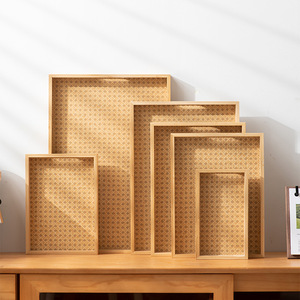 Bamboo Patterned Rectangular <b>Tray</b> Set For <b>Tea</b> Coffee Serving Portable Home Catering Use - Product Image 1
