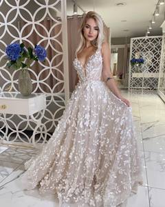 Robe de mariée en dentelle 3D pour femmes, bretelles Spaghetti, appliques en dentelle, robe trapèze, collection <span class=keywords><strong>2022</strong></span> - Product Image 4