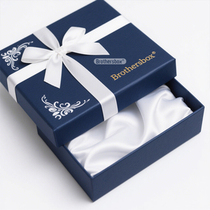 Recyclable Blue Custom Logo Printed <b>Empty</b> Apparel Paper Cardboard Luxury Scarf Clothing <b>Gift</b> <b>Box</b> With Ribbon - Product Image 3