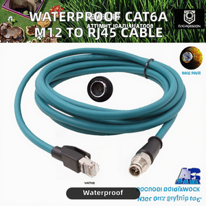 Câble Ethernet CAT6A M12 étanche vert bleu avec connecteur M12 X codé vers RJ45, longueur 500 mm, gaine en PVC pour utilisation informatique - Product Image 2