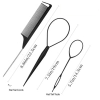 YUE Lot de 3 outils de boucle de cheveux avec 2 pièces boucle d'outil de tresse française 1 pièces peigne de queue de rat peigne de tressage de queue d'épingle en métal pour la coiffure