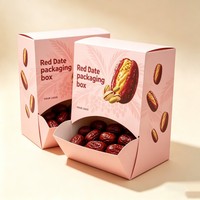 Boîte en carton recyclable pour dattes rouges, boîte personnalisée pour fruits secs, noix, en-cas, emballage alimentaire en papier, boîte à bonbons à ouverture automatique