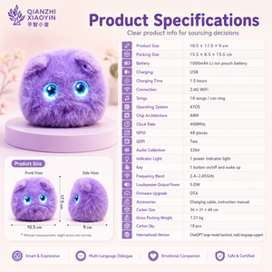 ตุ๊กตาแรคคูนสีม่วง AI พร้อมระบบสั่นสะเทือน ระบบสัมผัสตอบสนองด้วยเสียง จำลองเสียงพูด หน่วยความจำระยะยาว รองรับ 50+ <span class=keywords><strong>ภาษา</strong></span> ตา LED ระบบ WiFi 2.4G - Product Image 5