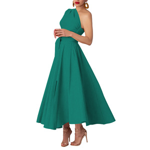 Exclusivo para el verano, moda novedosa, gasa para mujer, lentejuelas, sin mangas, cuello Diagonal, Color sólido, cintura ajustada, Trompeta/sirena - Product Image 3