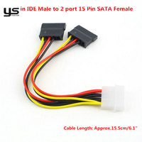 Cable divisor Molex a SATA, adaptador de alimentación dual de 4 pines IDE macho a 15 pines hembra, cable divisor en Y para alimentación de unidades HDD y SSD, nuevo