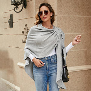 Poncho Lungo Grigio Invernale da Donna, <span class=keywords><strong>Scialle</strong></span> in Poliestere <span class=keywords><strong>con</strong></span> <span class=keywords><strong>Collo</strong></span> <span class=keywords><strong>Cardigan</strong></span> per l'Autunno - Product Image 2