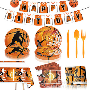 Articles de fête sur le thème du basketball : assiettes en papier, serviettes, fourchettes, ensemble de décoration jetable pour anniversaire d'enfants de 8 à 13 ans - Product Image 2