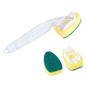 Kitchen Long <b>Handle</b> Liquid Dispensing Dish Brush <b>Sponge</b> Scrubber Pot Washing Brush for Dish Pan Cleaning Tool - Product Image 4