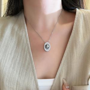 S925 <b>Sterling</b> <b>Silver</b> Fine Jewelry <b>Set</b> for Female Including Oval Full Diamond Gray Pearl Tahitian Pearl <b>Earring</b> Pendant Necklace - Product Image 2