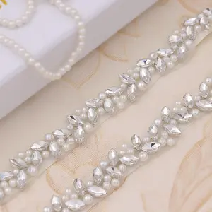 Wholesale Rose Gold Crystal Pearl Beaded Bridal Sash Rhinestone Ribbon Waist Wedding Belts