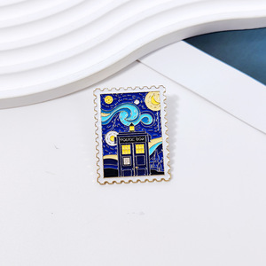 Sello modelado gota insignia nuevo Van Gogh pintura al óleo aleación broche exquisita <span class=keywords><strong>estrella</strong></span> <span class=keywords><strong>Castillo</strong></span> punto regalo al por mayor - Product Image 2