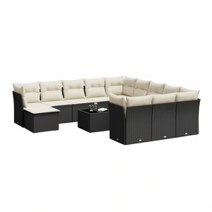 Ensemble de salon de jardin en rotin blanc crème et noir, 10 places, mobilier d'extérieur, design contemporain - Product Image 1