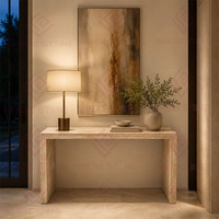 Table console minimaliste en pierre naturelle beige travertin pour entrée, couloir, salon, hall, villa, intérieur