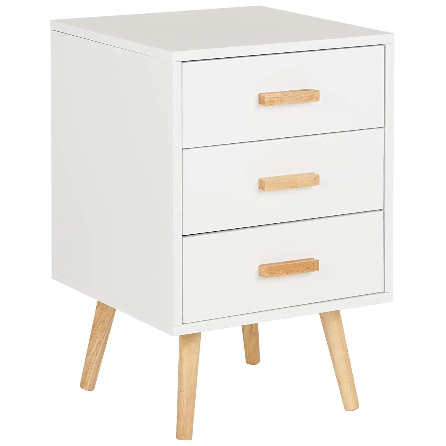 Vanimeu Furniture Scandi Style Wooden Bedside Table with Drawers and Shelf Storage Cabinet for Bedroom Oak-3 Drawers