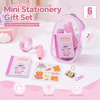 Kit de papeterie Kawaii dans une pochette transparente - Carnet à motifs d'ours + clips à papier, fournitures scolaires sans danger pour les enfants, pour filles et garçons