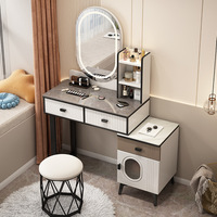 Miroir de Coiffeuse Lumineux Multifonctionnel sur Pied en Acier Inoxydable, Design Européen de Luxe, Moderne et Simple pour Petite Chambre
