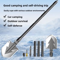 Pelle pliante multifonctionnelle d'extérieur en acier à haute teneur en carbone avec poignée en D, portable, tube en 3 sections, pour creuser, pêcher, voiture, camping, survie