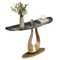 Meuble moderne pour salon, table console décorative avec plateau en marbre et structure en acier inoxydable doré, écologique, durable