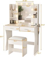 Coiffeuse avec éclairage, multiprise intégrée, 2 grands tiroirs et miroir à 3 couleurs d'éclairage