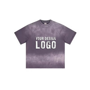 T-shirt pour homme en coton délavé à dégradé de couleurs, logo personnalisé, coupe ample, décontracté, épaules tombantes, surdimensionné - Product Image 5