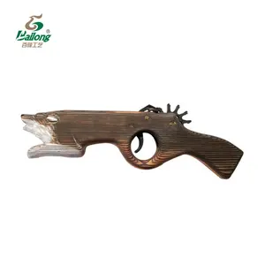 CE standard rubber bands shooting hand carved animal shape kids toy wooden gun