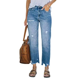 Jeans de <span class=keywords><strong>Mujer</strong></span> de Cintura Alta, Corte Ajustado, Pierna Ancha, Impermeables, Lavado Claro, Algodón, Cómodos, Estilo Casual - Product Image 1