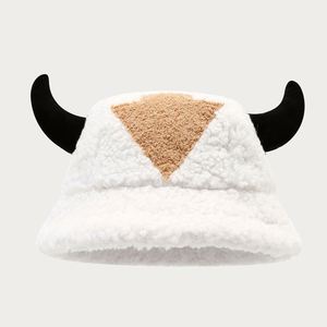 New <b>Creative</b> Horn Autumn Winter Outdoor Bucket Hat Thickened Warm Plush Stylish Character Casual Bucket Hats - Product Image 3