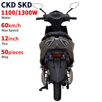 Scooter électrique CKD SKD 12 pouces 2 places 1100/1300W Vitesse 60 km/h Moto électrique pour hommes