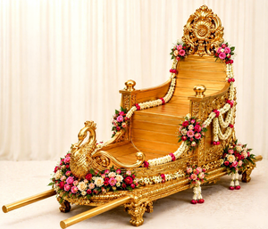 รถเข็นแต่งงานลายแกะสลัก Golden Swan Palanquin Maharani สำหรับงานแต่งงานในสหรัฐอเมริกา รุ่นใหม่ น้ำหนักเบา ทำจากโลหะ ขนาดปรับแต่งได้ - Product Image 2