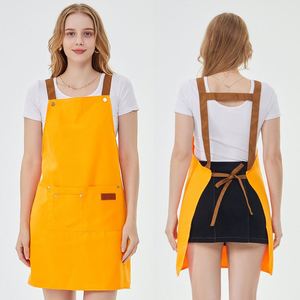 Customizable 100% Cotton Canvas Bib Double Pocket Waterproof Oil-Proof Brown Sleeved <b>Apron</b> with Embroidered Logo Multiple Colors - Product Image 1