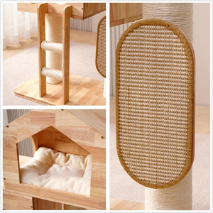 Moderno Albero per <span class=keywords><strong>Gatti</strong></span> Grande in Vero Legno di Gomma con Ampio Letto Chiuso, Casa e <span class=keywords><strong>Tiragraffi</strong></span> - Product Image 4