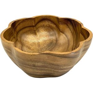 WRIGHTMART Tazón de servir de madera redondo festoneado, tallado a mano en madera de acacia, para comida, ensalada, fruta, palomitas, plato para fiestas - Product Image 1