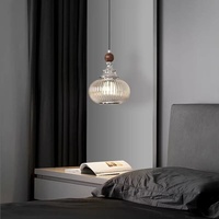 Lampe suspendue de chevet de chambre à coucher en bois de noyer style vintage, lampe de table créative de designer avec cordon suspendu en verre protectrice pour les yeux