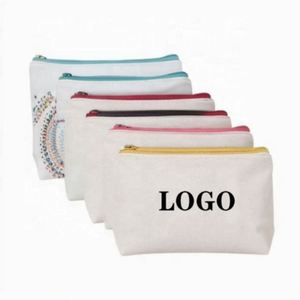 Sacs de maquillage et cosmétiques en toile de coton réutilisables, vierges, personnalisables avec logo imprimé, pour trousse de toilette avec fermeture éclair - Product Image 1