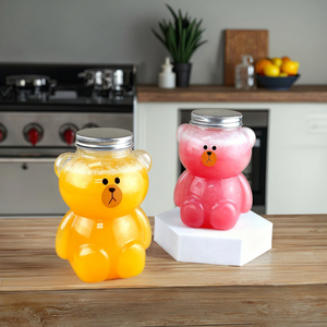 Nhà máy bán Pet phim hoạt hình chai nước trái cây gấu hình dạng nhựa chai nước giải khát chai với nắp - Product Image 2