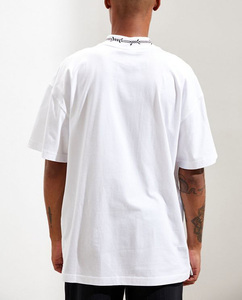 T-shirt con colletto a costine con Logo personalizzato in cotone Pima oversize con spalle scoperte - Product Image 3