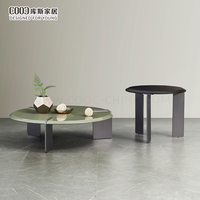 Table à thé en acier inoxydable avec design en marbre naturel Ensemble de tables à café rondes modernes de luxe en pierre frittée en métal