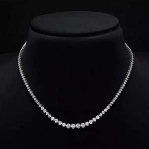 Riviera Three Prong Round Cut Moissanite Tennis Necklace 925 Sterling <b>Silver</b> Graduated <b>Choker</b> Anniversary Gift for Partner - Product Image 4