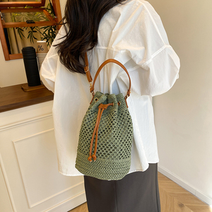 Bolso de Hombro Retro Vintage Chic para Mujer, Bolso de Mano de Paja de Color Puro Tejido, Dos Correas, Estilo Bohemio de Moda para Mujer, Verano - Product Image 3